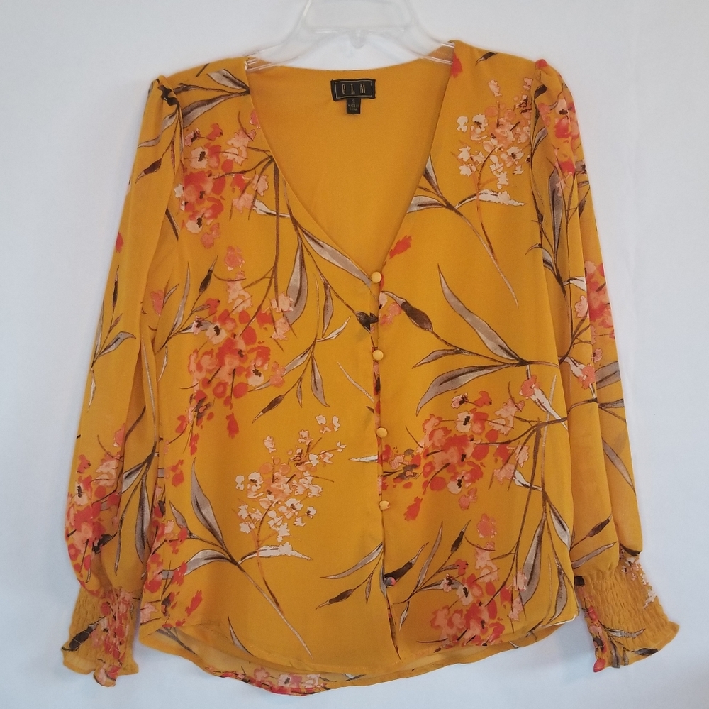 OLM Yellow Floral Long Sleeve Blouse